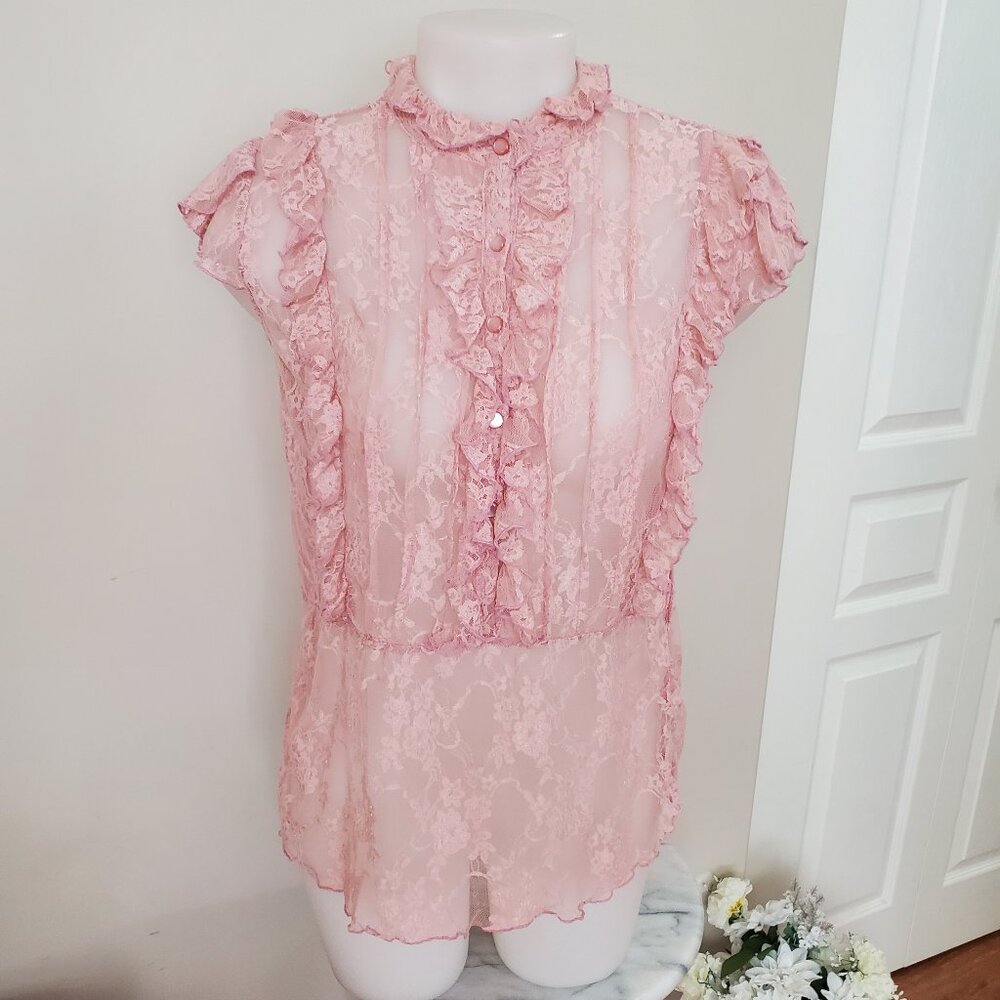Seductions  Sweet n Sexy Pink LACE blouse S/M 34-35 bust